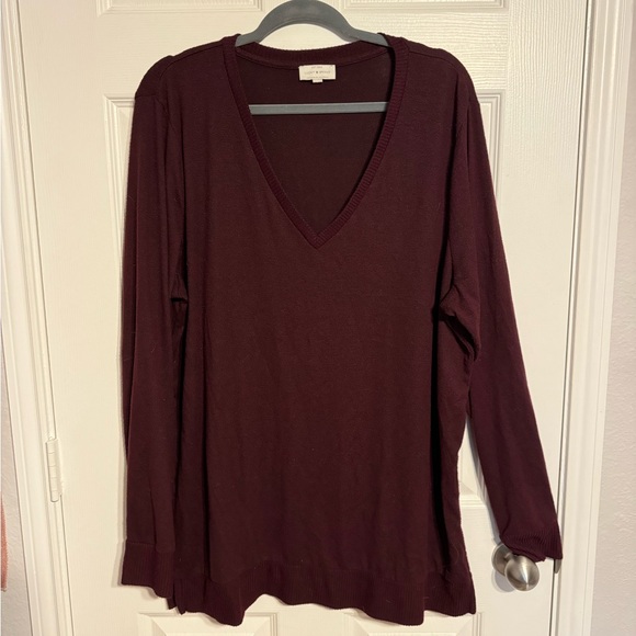 Lucky Brand Maroon Long Sleeve V neck Sweater lightweight - Picture 1 of 3